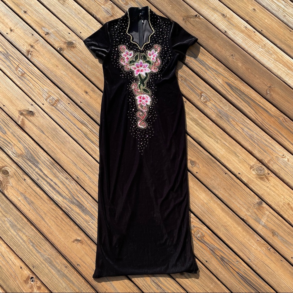Vintage Velour Sequin Prom Dress Formal Dress
